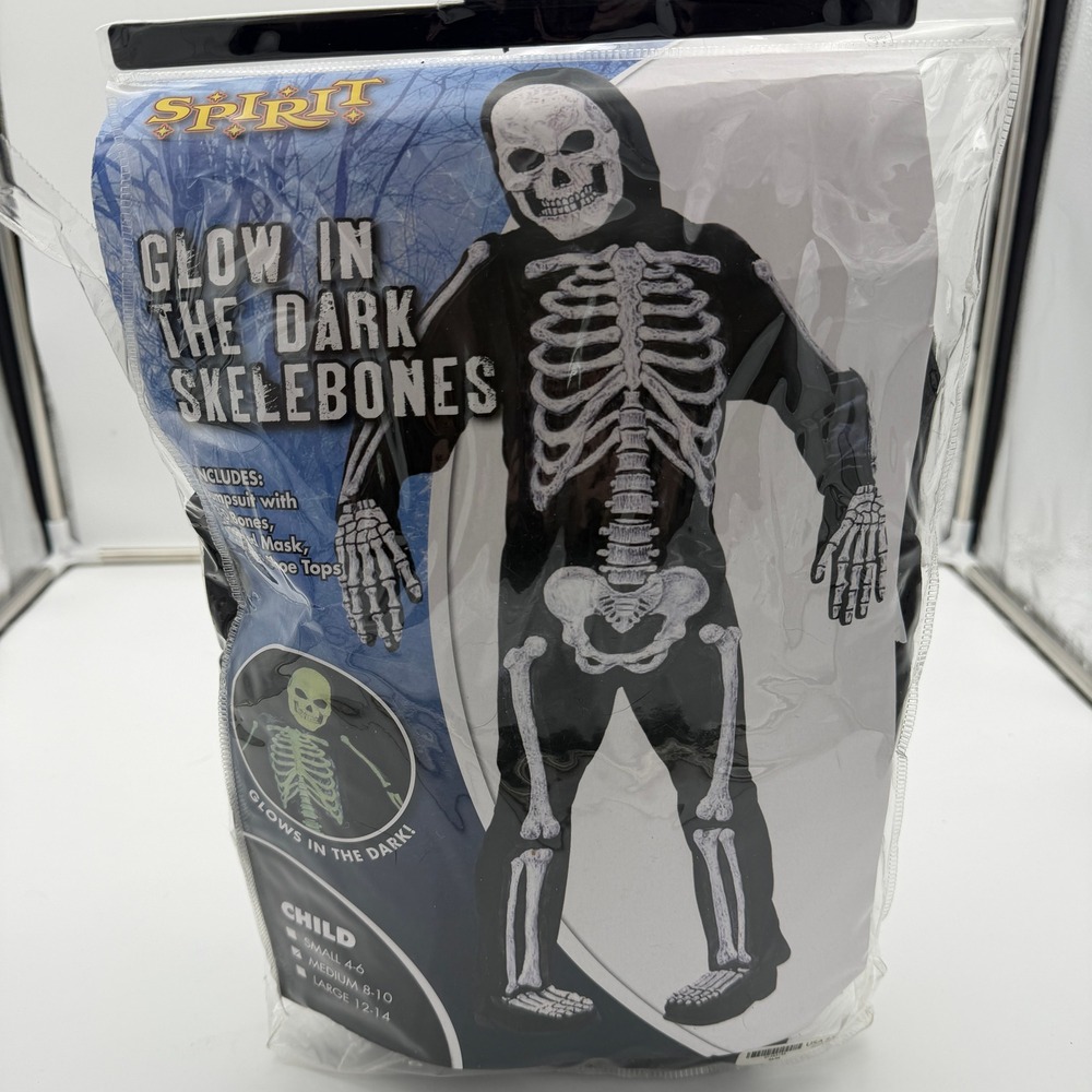 Spirit Halloween Glow In The Dark Skelebones Costume Child Medium 8-10 Skeleton